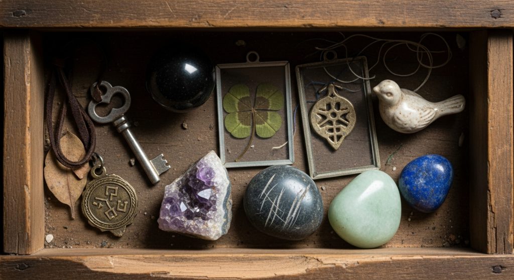 引き出しの奥にしまわれた、ほこりをかぶった古いお守りやパワーストーン