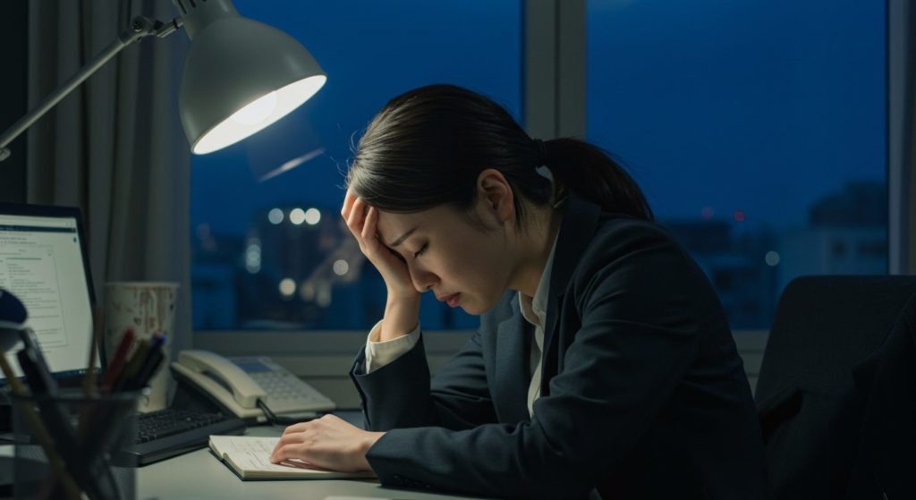 仕事や人間関係に疲れ果て、人生のどん底を感じている女性