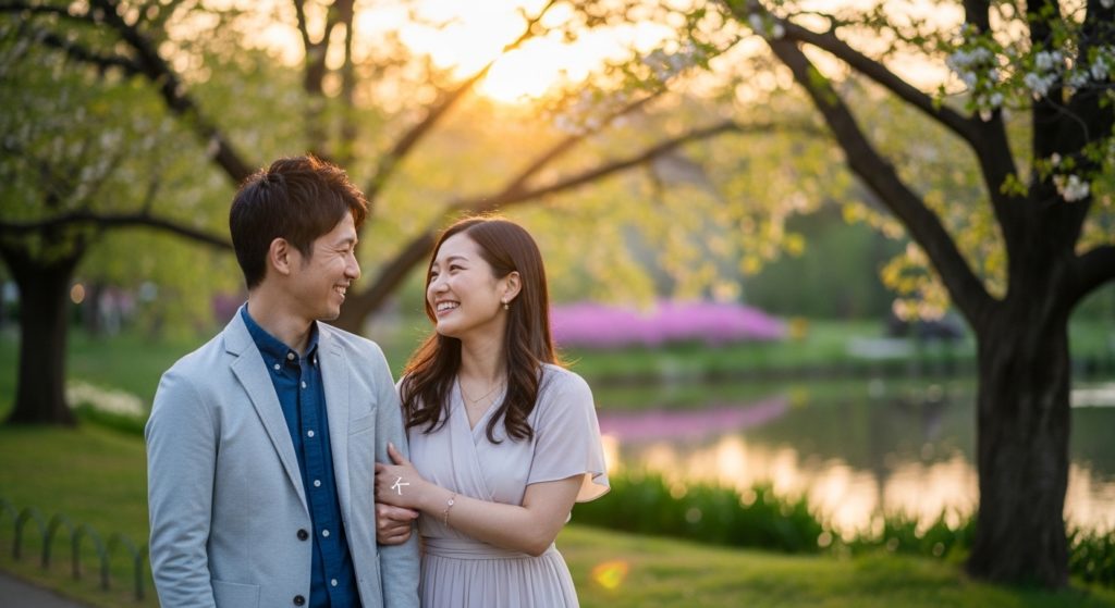 恋愛が成就し、理想のパートナーと幸せな時間を過ごすカップル