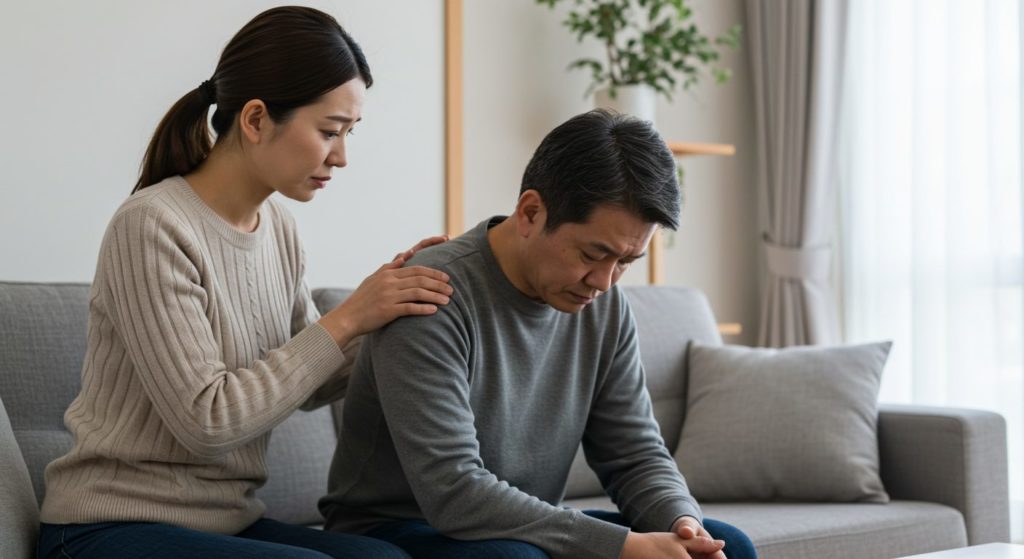 悩んでいるパートナーを優しく気遣う女性