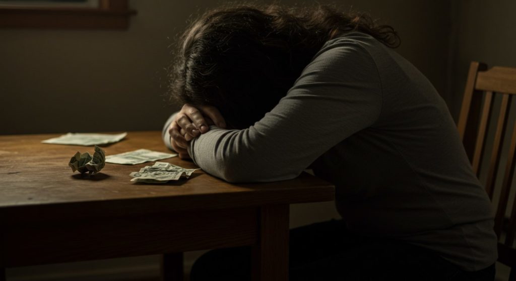 借金と孤独に苛まれ、絶望する女性